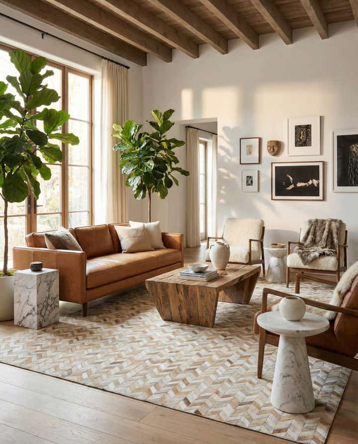 8' 1 x 10' Cowhide Leather Rug
