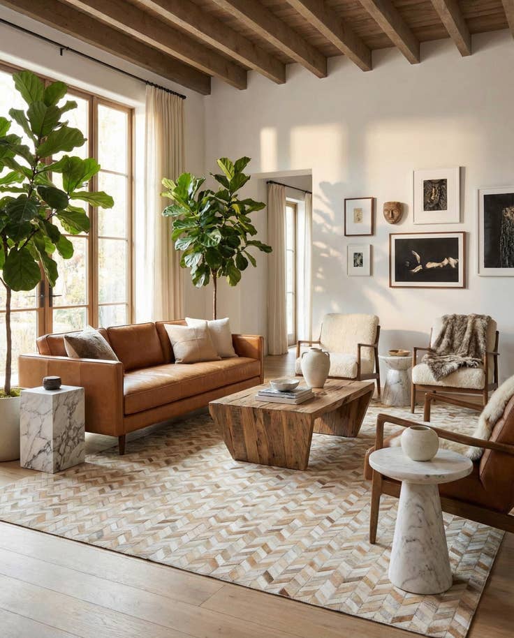 Detail image of 8' 1 x 10' Cowhide Leather Rug