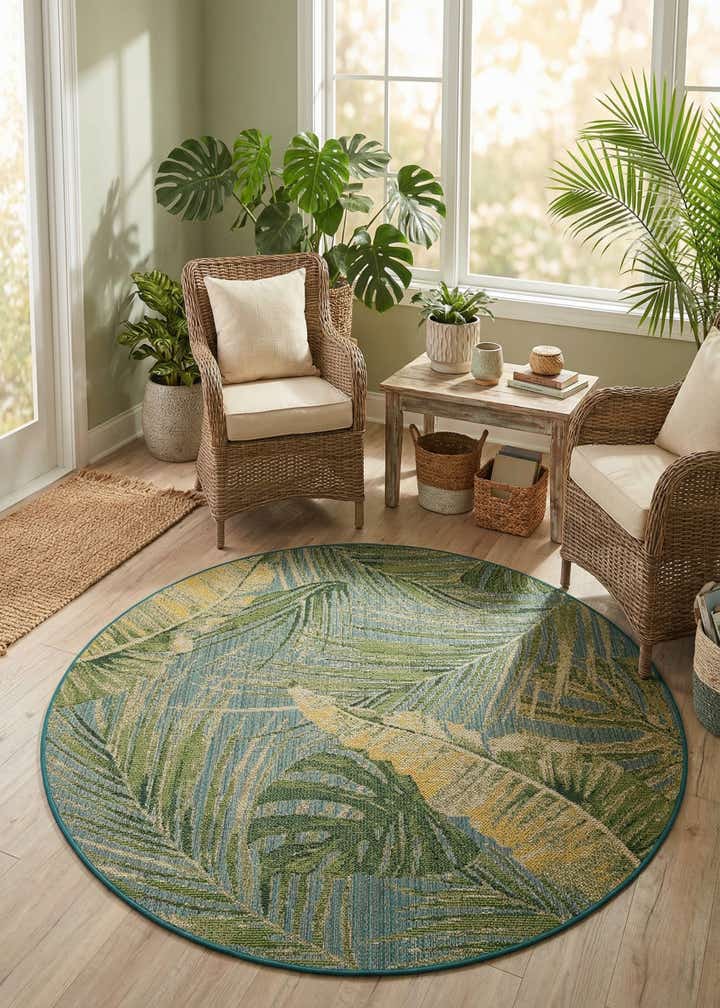 6' x 6' Easy-Clean Botanical Indoor / Outdoor Round Rug