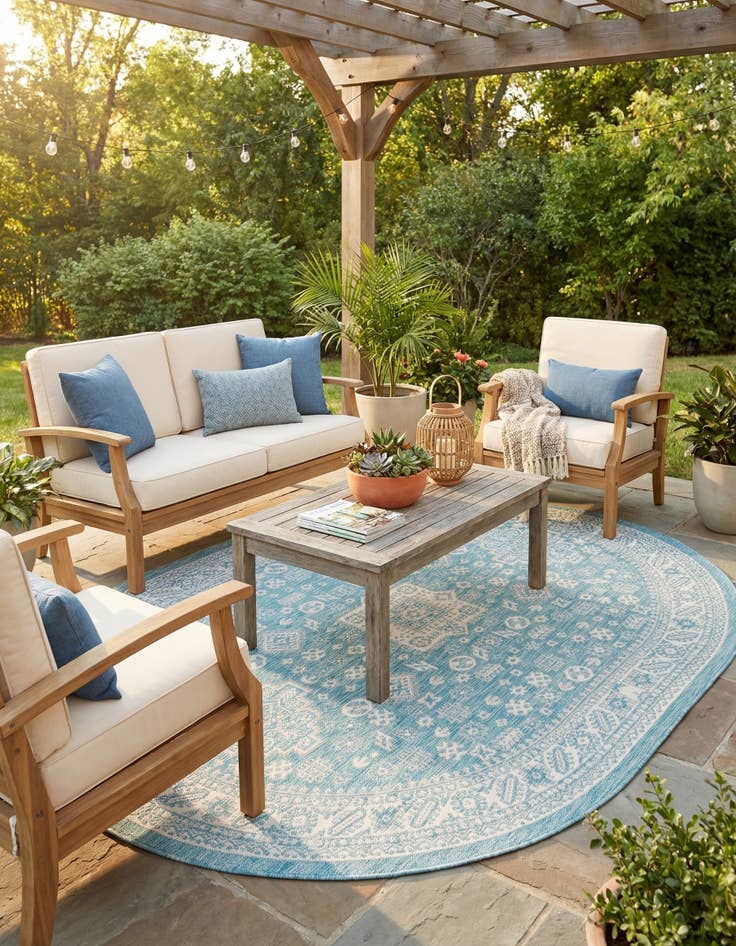 Detail image of 7' 10 x 10'  Washable Aztec Indoor / Outdoor Oval Rug