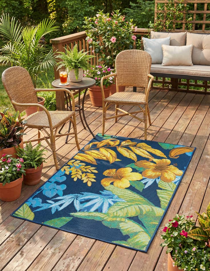 Detail image of 2' x 3'  Washable Botanical Indoor / Outdoor Rug