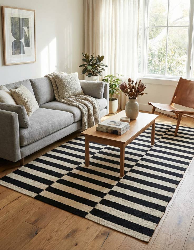 Detail image of 4' 2 x 5' 10  Hand Woven Kilim Modern Wool Rug