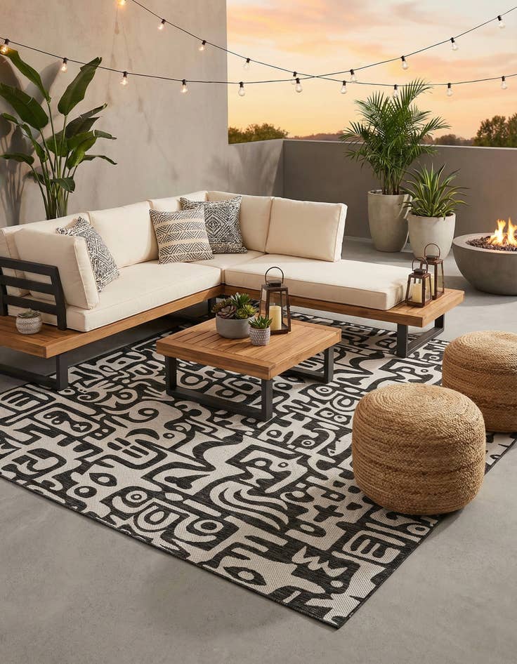 Detail image of 10' x 10'  Washable Modern Indoor / Outdoor Square Rug