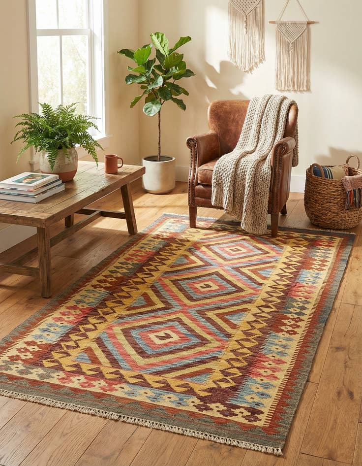 Detail image of 3' 4 x 6' 5 Hand Woven Kilim Maymana Wool Rug
