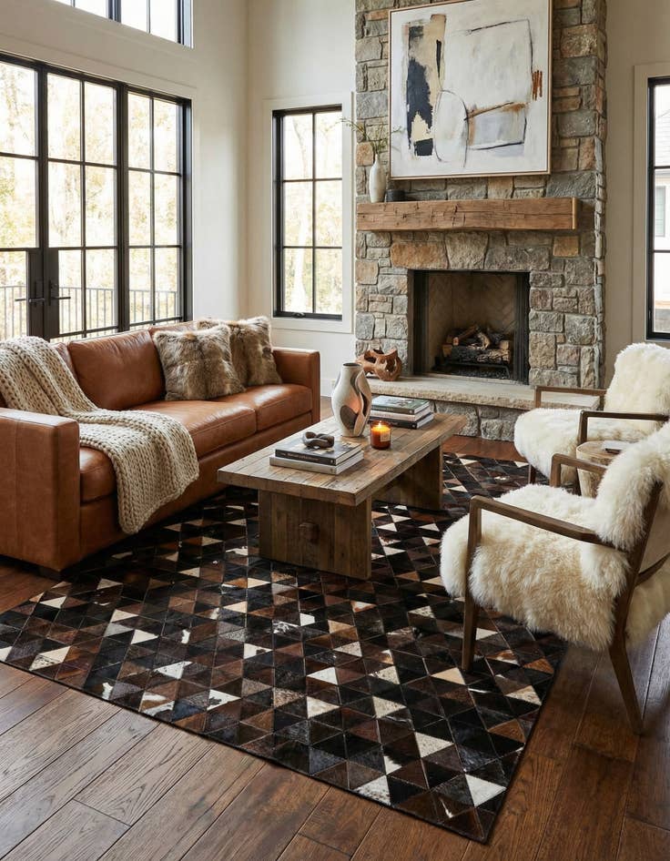 Detail image of  5' 1 x 8' Cowhide - Patchwork Rug