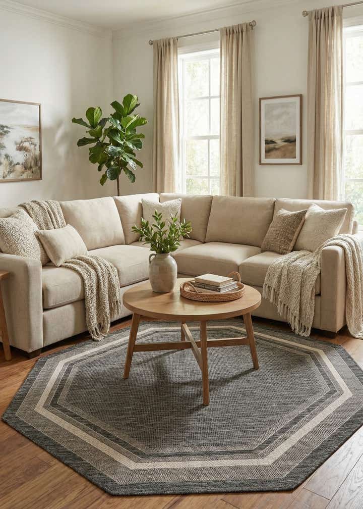 7' 10 x 7' 10 Easy-Clean Border Indoor / Outdoor Octagon Rug