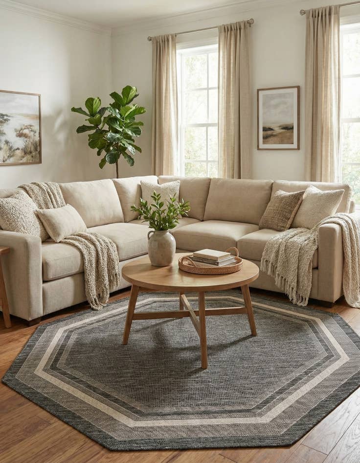 Detail image of 7' 10 x 7' 10  Washable Border Indoor / Outdoor Octagon Rug