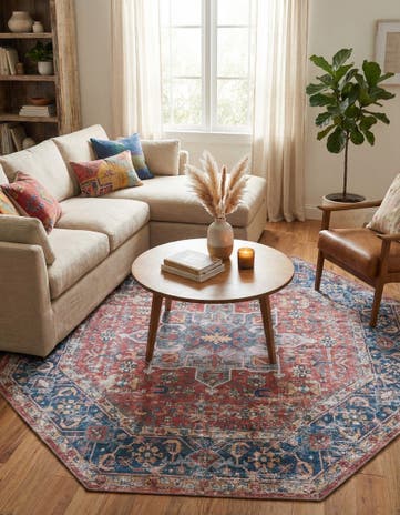 Rust Red Washable Yara Octagon Rug