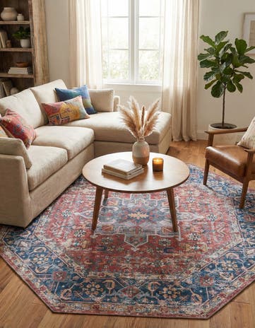 Rust Red Washable Yara Octagon Rug
