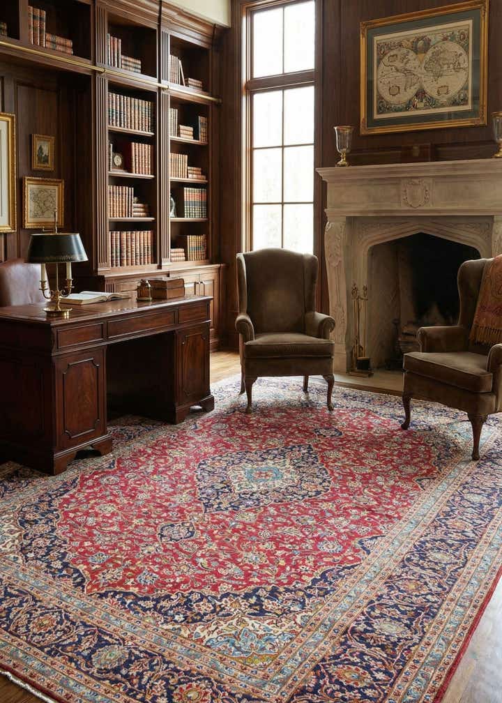 9' 8 x 13' 3 Hand Knotted Kashan Persian Wool Rug
