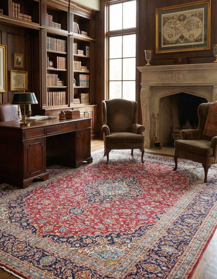 Detail image of 9' 8 x 13' 3  Hand Knotted Kashan Persian Wool Rug