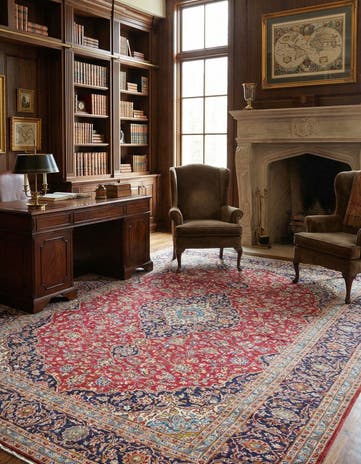 9' 8 x 13' 3 Hand Knotted Kashan Persian Wool Rug