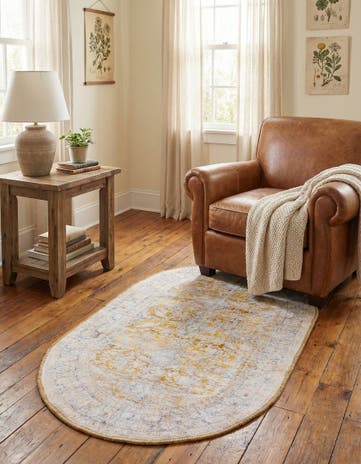 Yellow Washable Timeless Oval Rug