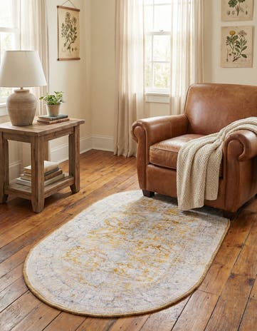 Yellow Washable Timeless Oval Rug