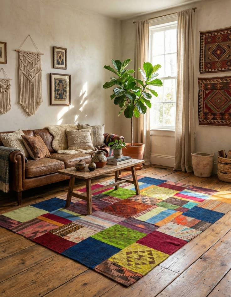 Detail image of 5' 9 x 7' 6  Hand Woven Kilim Patchwork Wool Rug