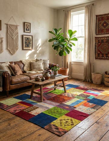 5' 9 x 7' 6 Hand Woven Kilim Patchwork Wool Rug