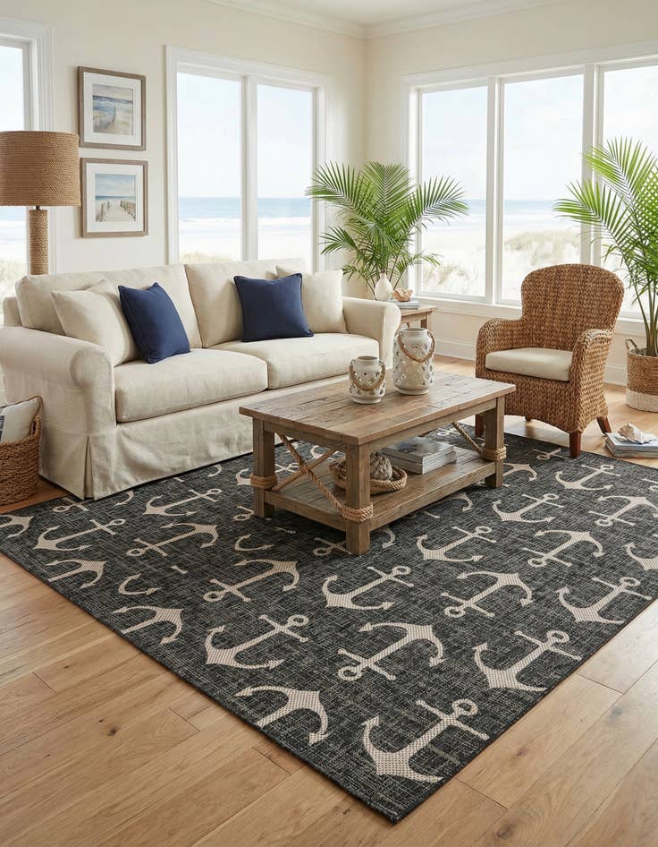 Detail image of  10' x 10'  Washable Coastal Indoor / Outdoor Square Rug