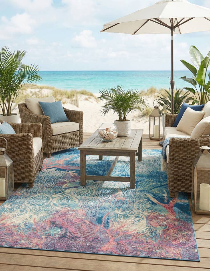 Detail image of  7' 10 x 11'  Washable Coastal Indoor / Outdoor Rug