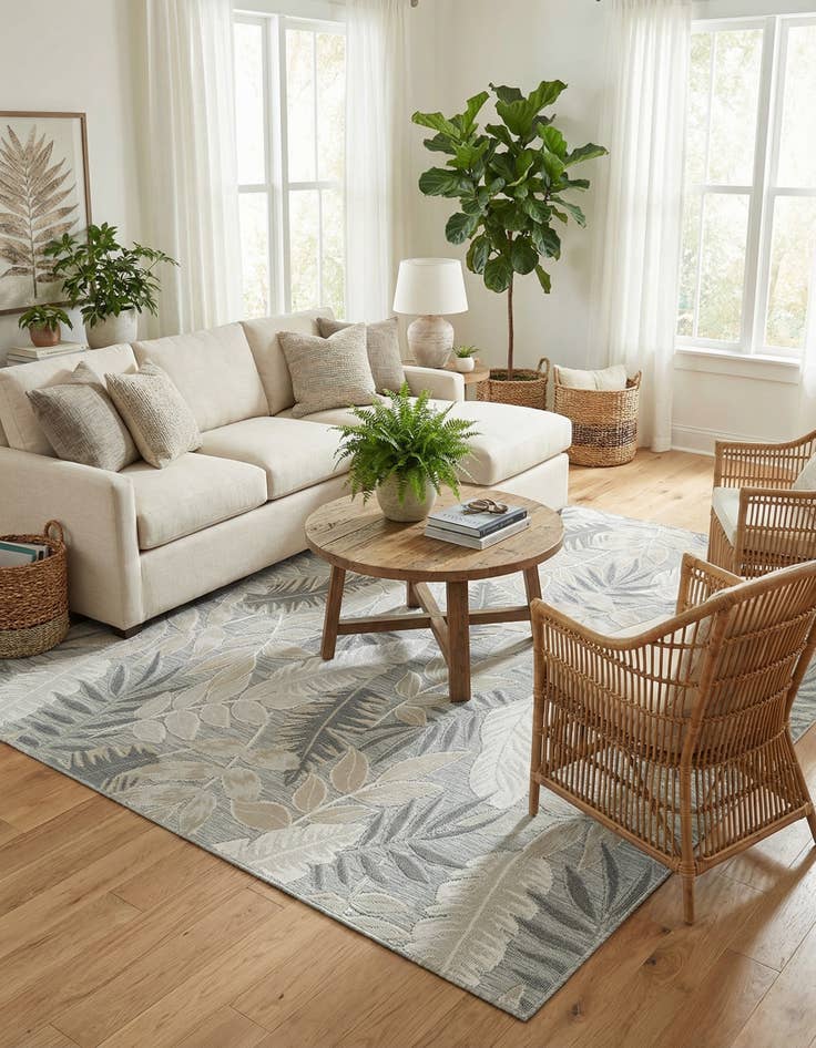 Detail image of  8' 2 x 8' 2  Washable Botanical Indoor / Outdoor Square Rug