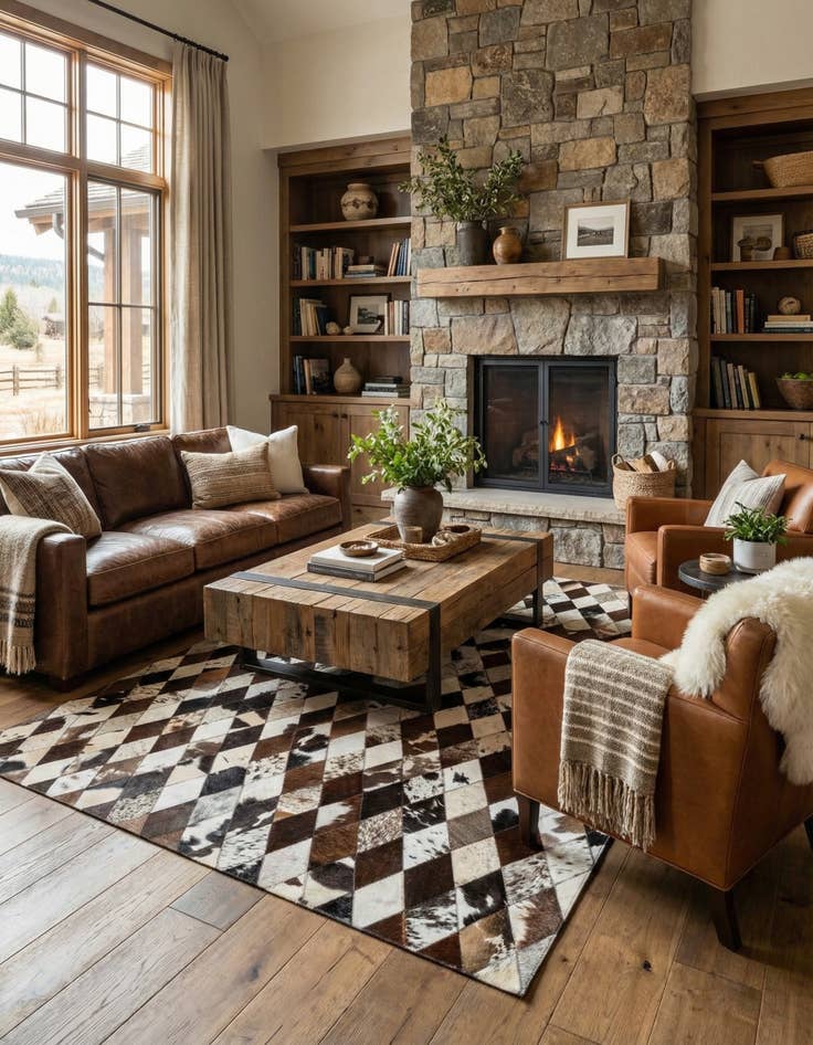 Detail image of  4' 8 x 6' 8 Cowhide Stocks Rug