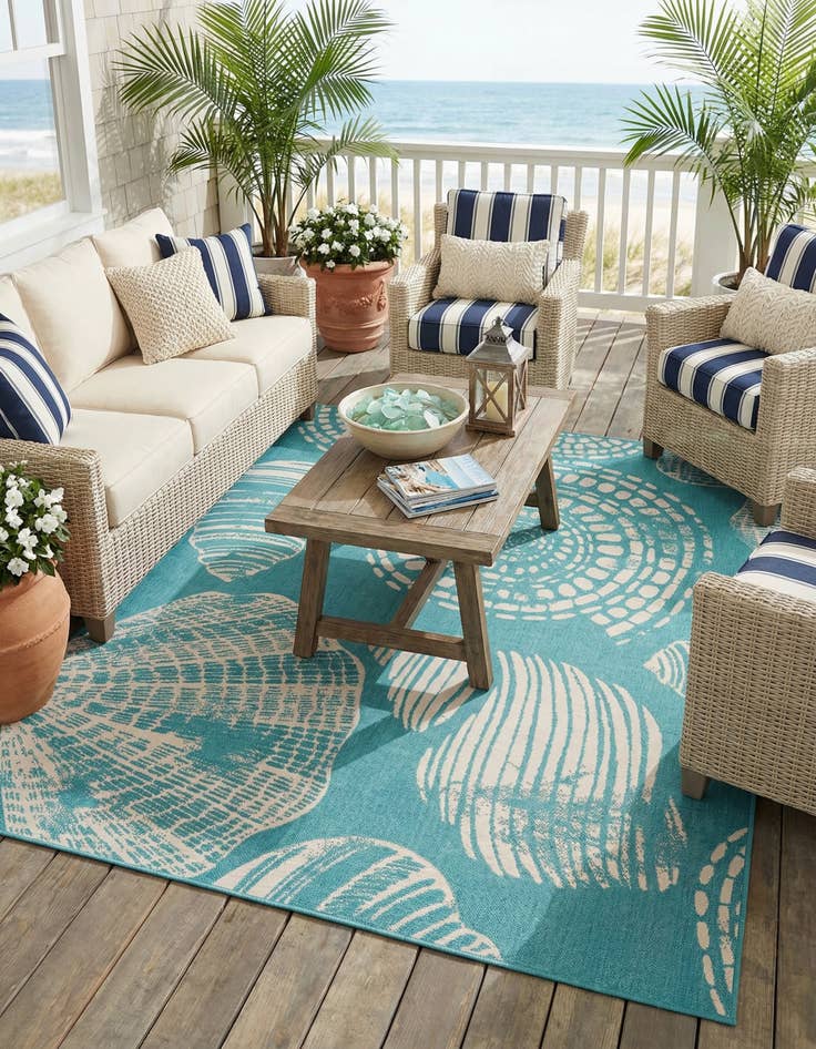 Detail image of 7' 10 x 7' 10  Washable Coastal Indoor / Outdoor Square Rug