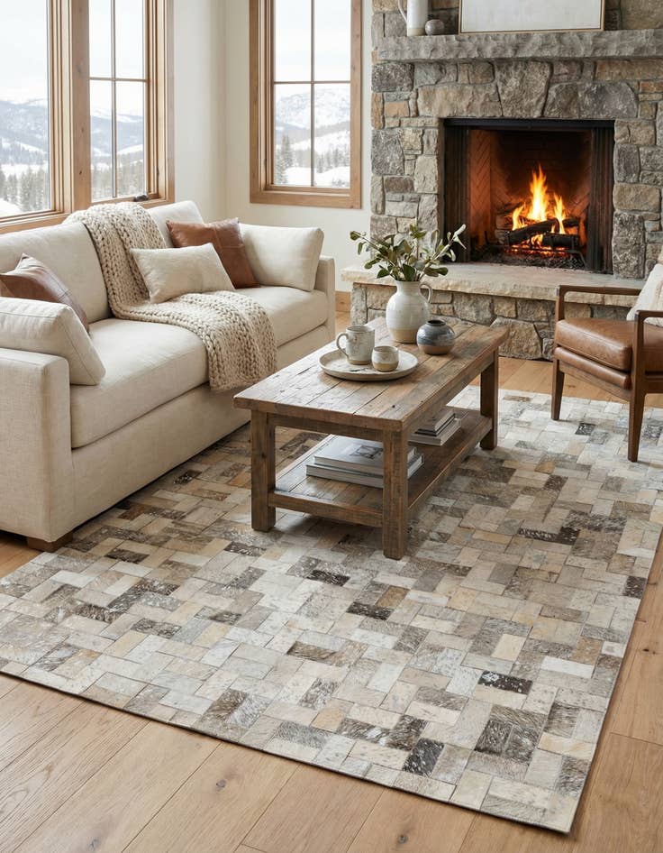 Detail image of 4' 9 x 6' 10 Cowhide Stocks Rug