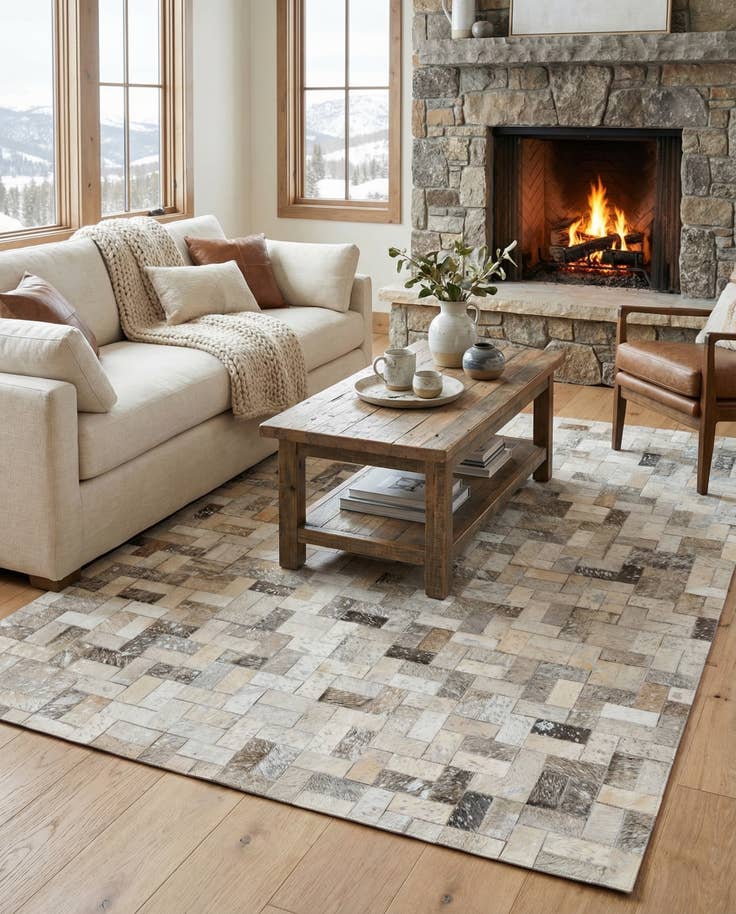 Detail image of 4' 9 x 6' 10 Cowhide Stocks Rug