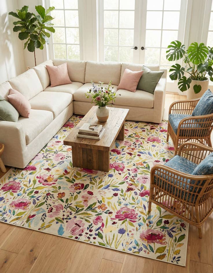 Detail image of  7' 10 x 10'  Washable Botanical Indoor / Outdoor Rug