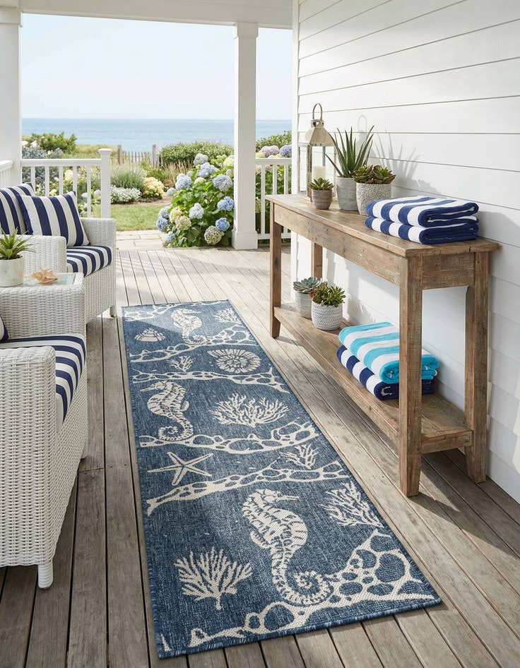 Detail image of 2' x 8'  Washable Coastal Indoor / Outdoor Runner Rug