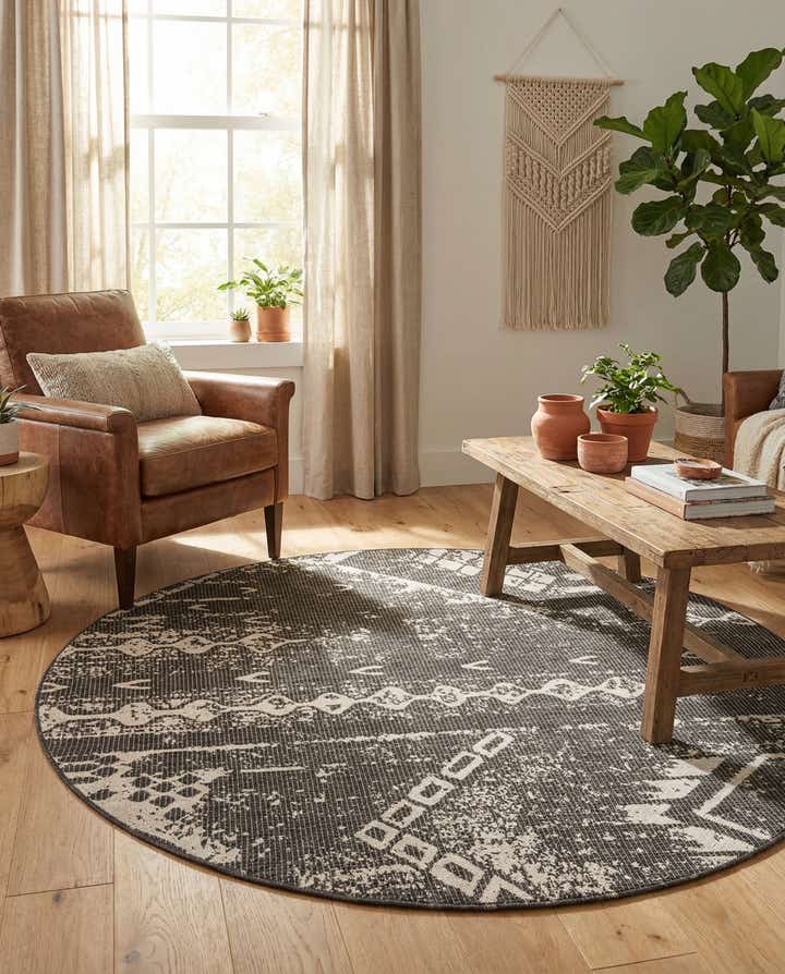6' x 6' Easy-Clean Bohemian Indoor / Outdoor Round Rug