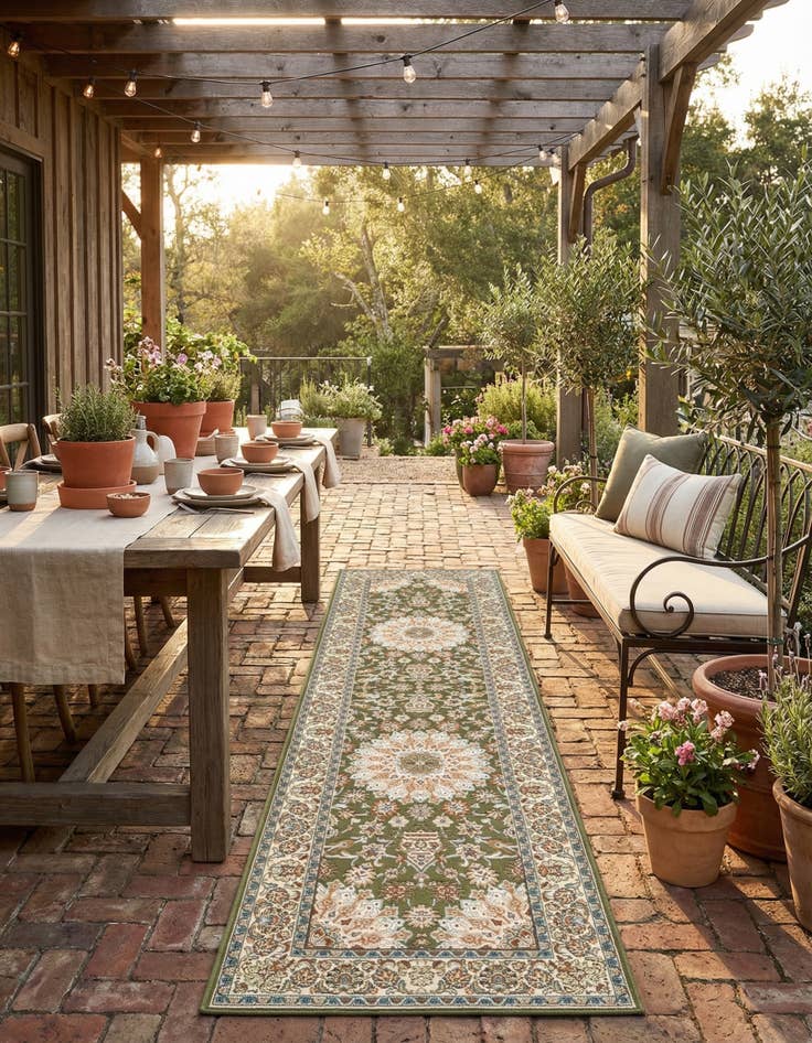 Detail image of 2' 7 x 10'  Washable Traditional Indoor / Outdoor Runner Rug