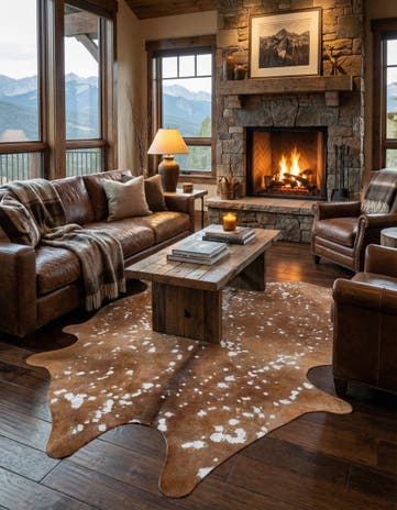 6' 3 x 6' 10 Cowhide Leather Freeform Rug