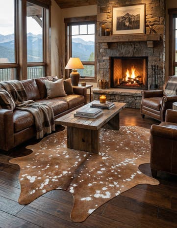 6' 3 x 6' 10 Cowhide Leather Freeform Rug