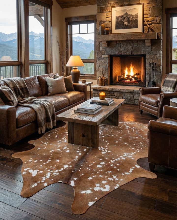 6' 3 x 6' 10 Cowhide Leather Freeform Rug