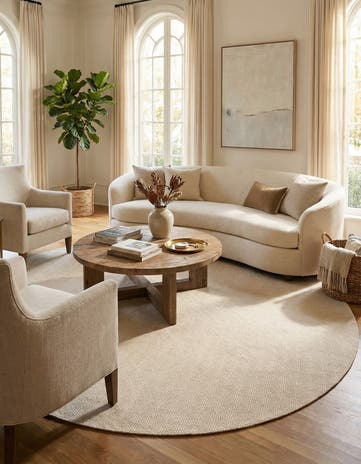 Beige Hand Woven Geo Trellis Flatweave Round Rug