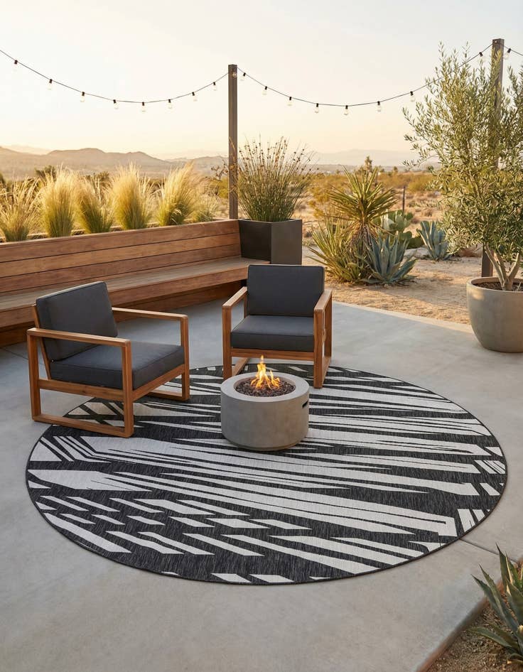 Detail image of 10' x 10'  Washable Modern Indoor / Outdoor Round Rug