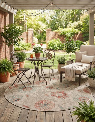 6' x 6' Easy-Clean Botanical Indoor / Outdoor Round Rug