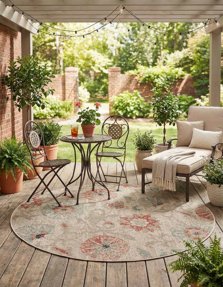 Detail image of 6' x 6'  Washable Botanical Indoor / Outdoor Round Rug