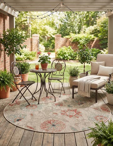 6' x 6' Easy-Clean Botanical Indoor / Outdoor Round Rug