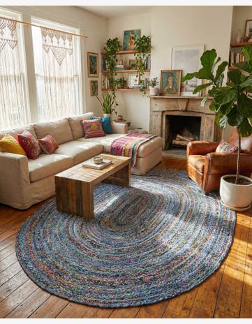 8' x 10' Handmade Braided Chindi Oval Rug