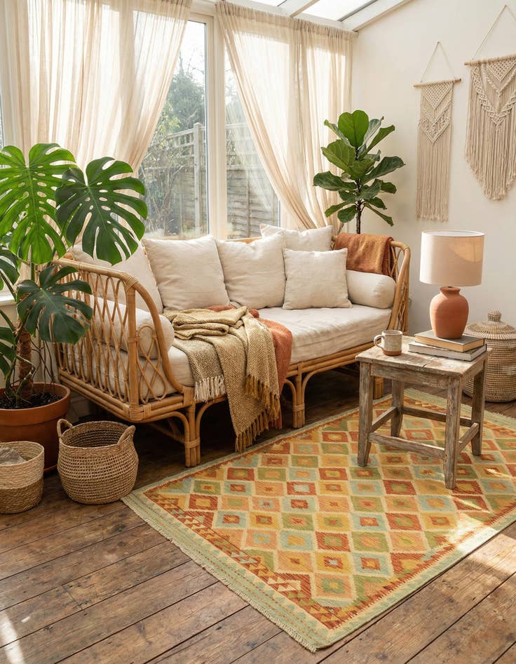 Detail image of 3' 10 x 6'  Hand Woven Kilim Waziri Wool Rug