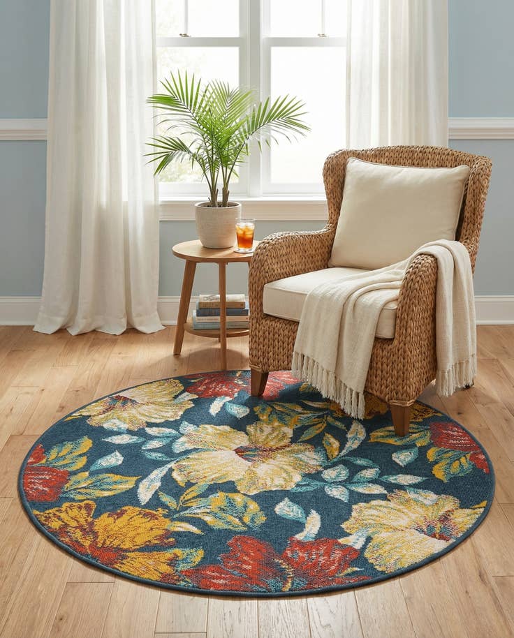Detail image of 4' x 4' Easy-Clean Coastal Indoor / Outdoor Round Rug