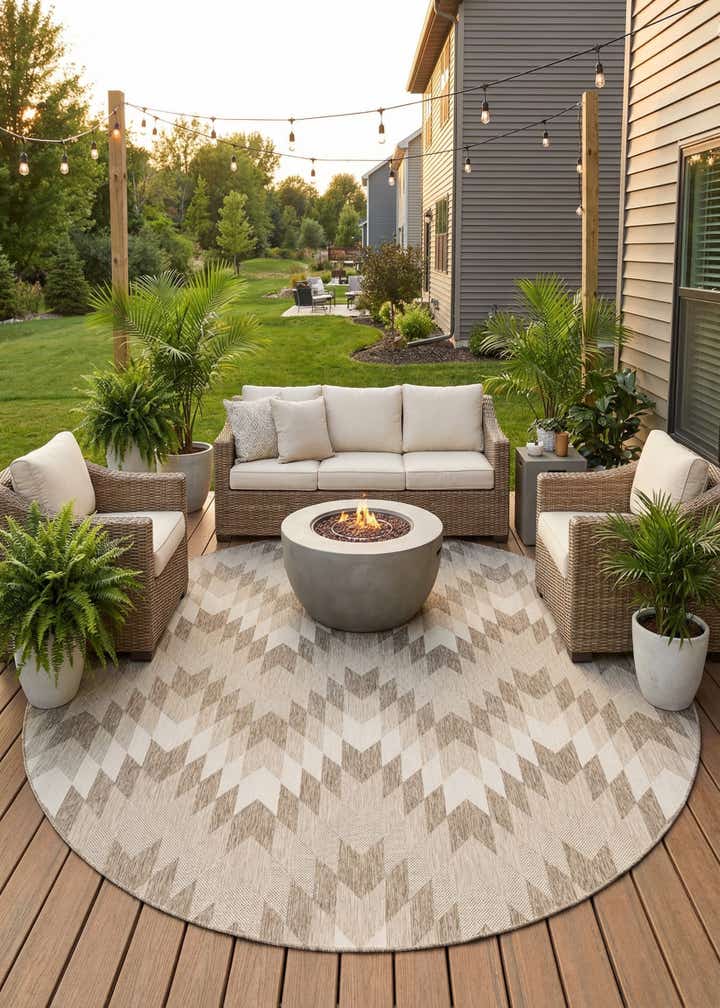 13' x 13' Easy-Clean Modern Indoor / Outdoor Round Rug