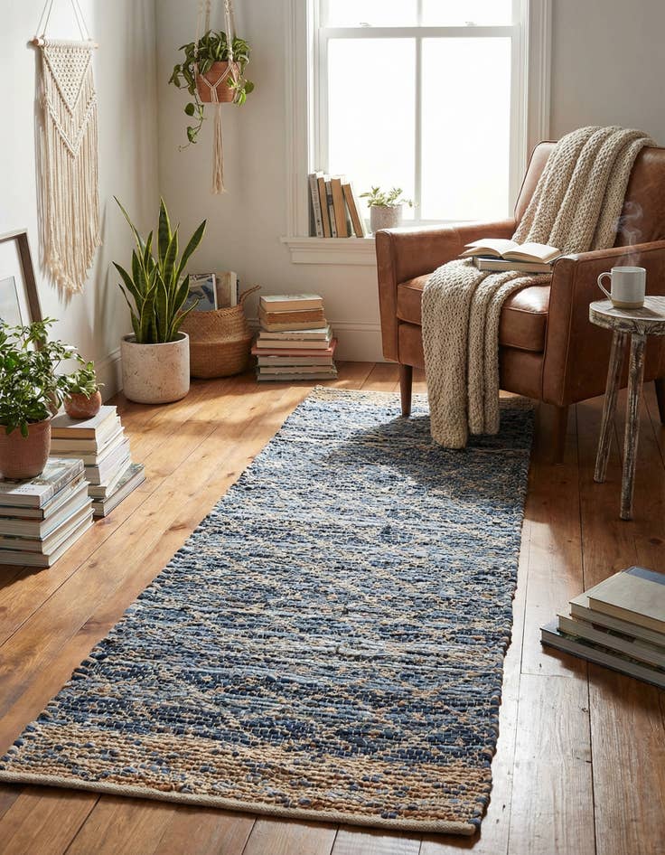 Detail image of 2' 2 x 8'  Hand Woven Chindi Trellis Runner Rug