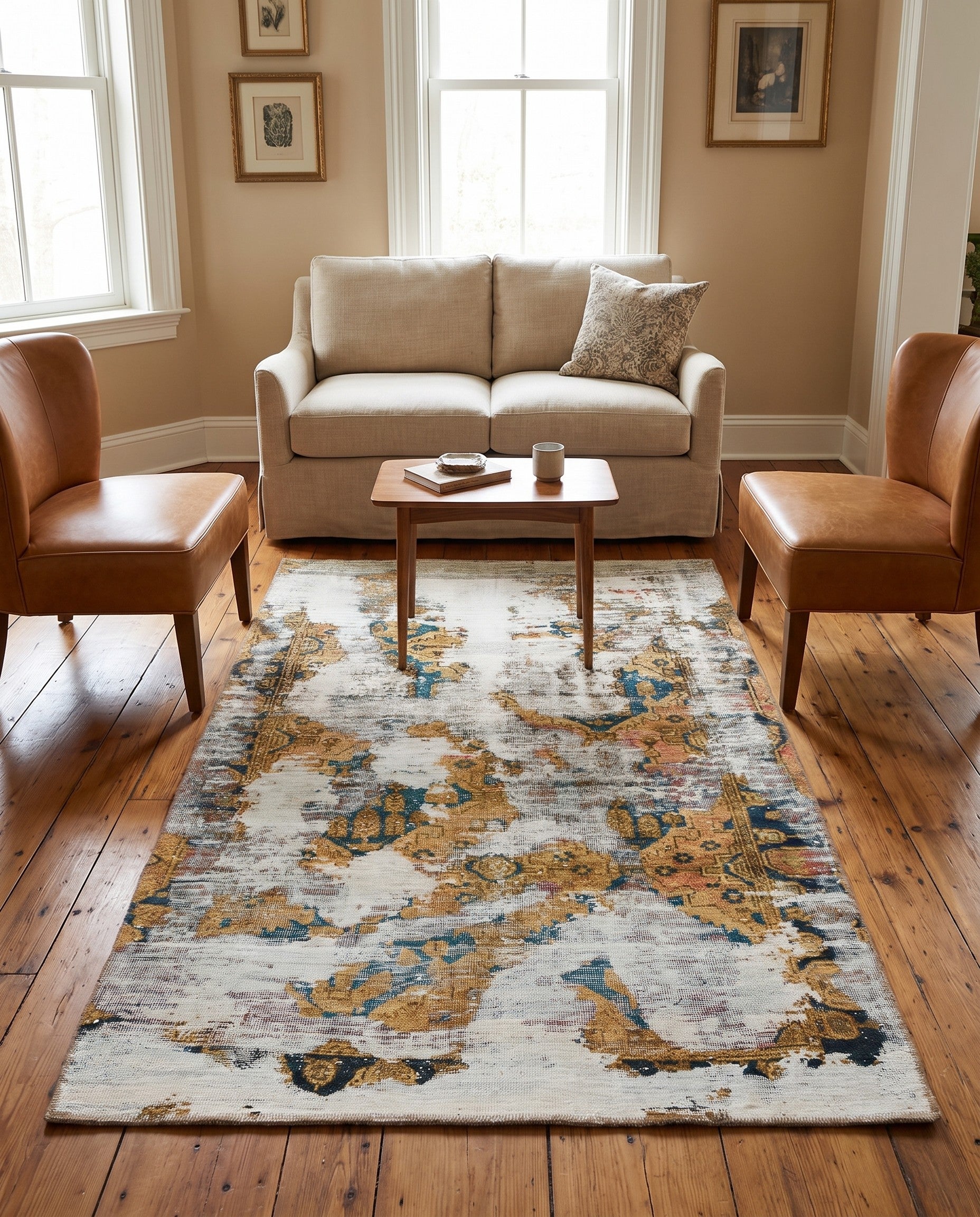 4' 3 x 6' 8 Hand Knotted Ultra Vintage Persian Wool Rug