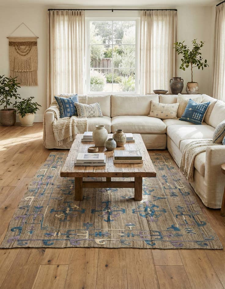 Detail image of 5' 8 x 6' 10  Hand Woven Kilim Suzani Wool Square Rug