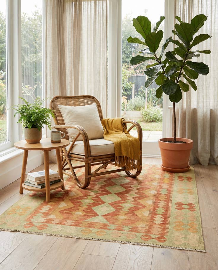 Detail image of 3' 3 x 5' Hand Woven Kilim Waziri Wool Rug