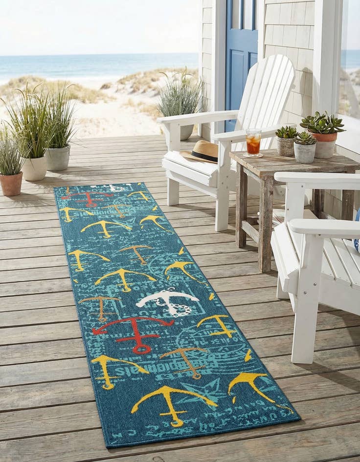 Detail image of 2' 7 x 12'  Washable Coastal Indoor / Outdoor Runner Rug
