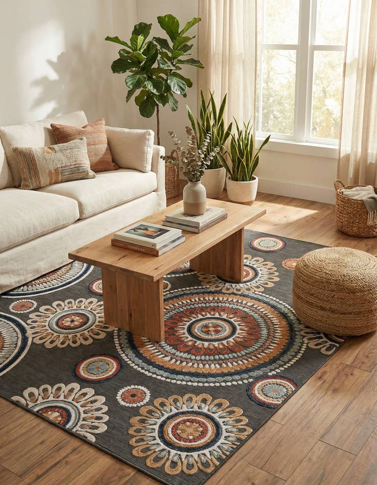 Detail image of 8' 2 x 10'  Washable Botanical Indoor / Outdoor Rug