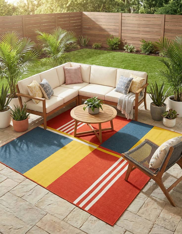 Detail image of 10' x 10'  Washable Modern Indoor / Outdoor Square Rug